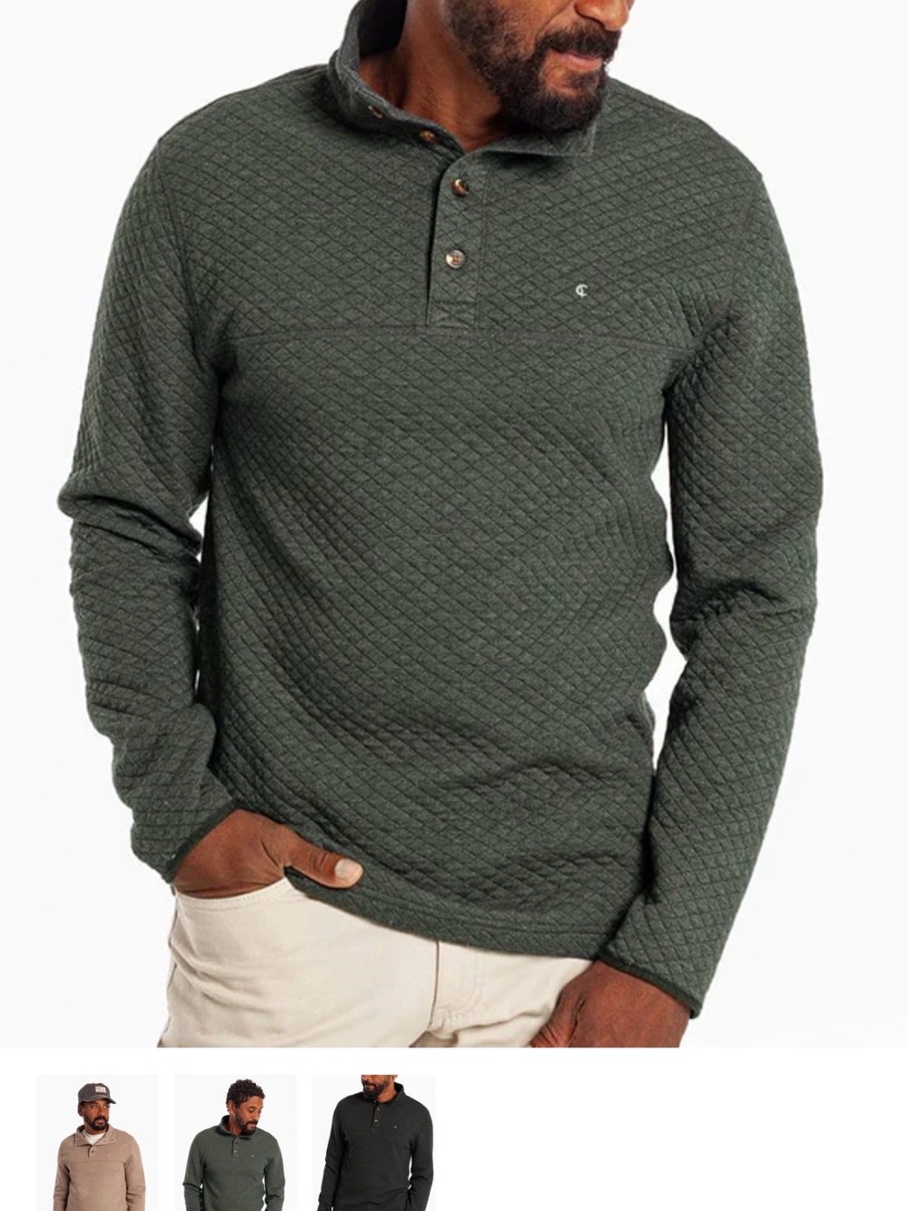 Criquet Quilted Olive Green Henley Sweatshirt